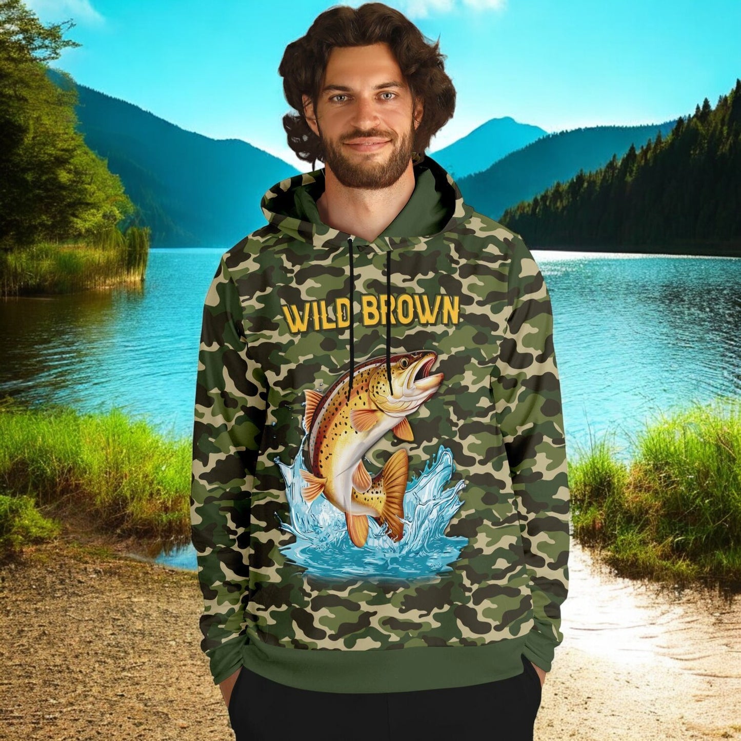 Trout Hoodie with Wild Brown Print!