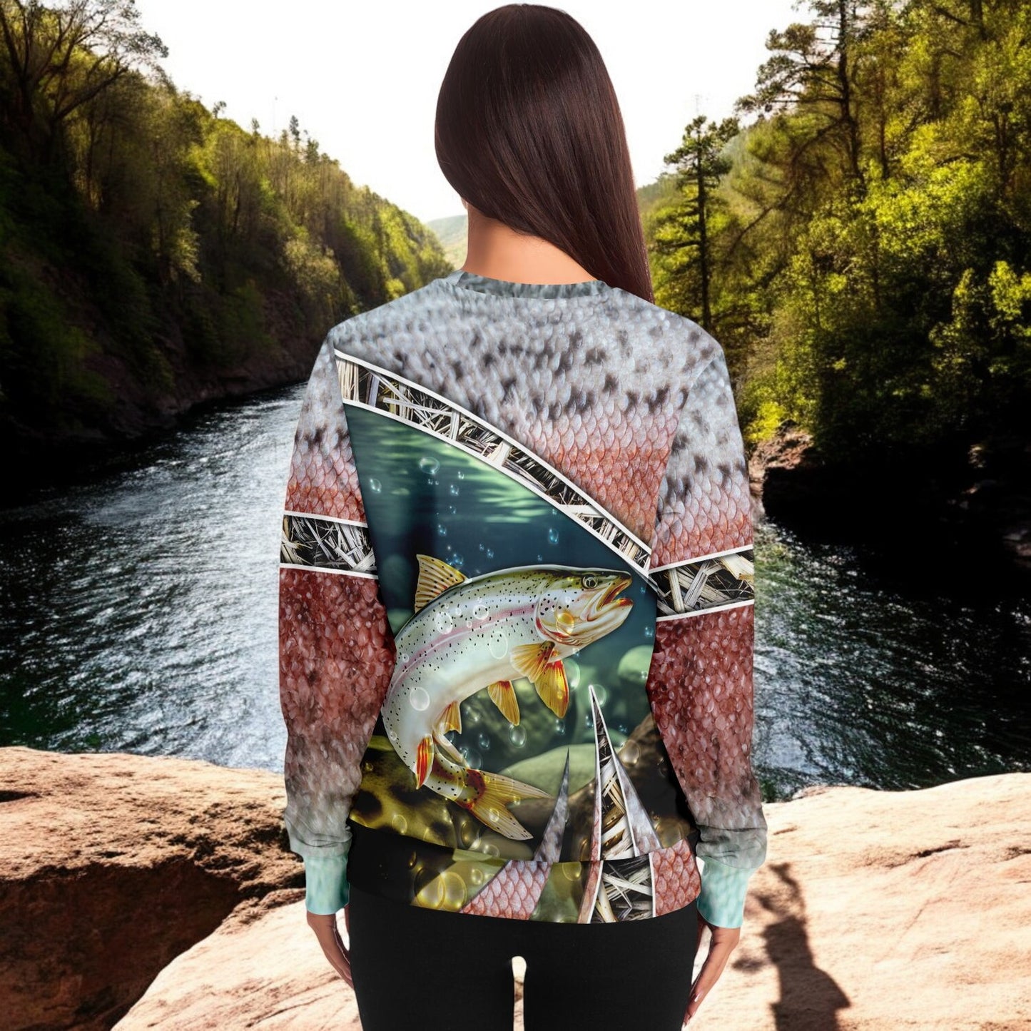 Unleash Your Passion for Rainbow Trout with the All-Over Print Sweatshirt!